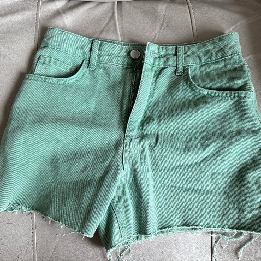 Orange and Mint Green Women's Denim Shorts, 2 Sets Size 24, M